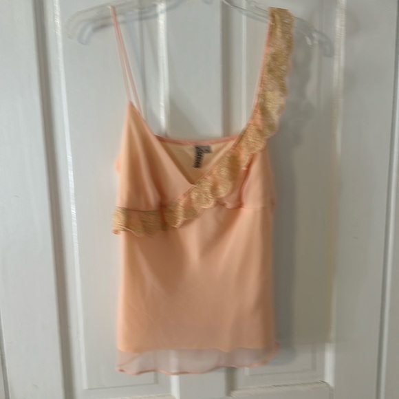 True Meaning Vintage Y2K Peach Chiffon Lace Asymmetrical Top 14 - Picture 1 of 7
